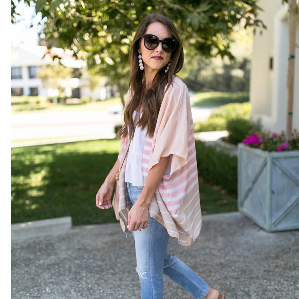 LOFT Striped Open Front Kimono Cardigan One Size‎